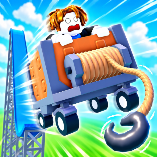 Grapple Cart Obby official icon: a blocky avatar rides an orange cart with a rope-winch grapple hook